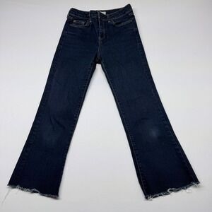 Topshop Moto Tally Crop Jeans W26 L32 Dark Indigo High Rise Flare Raw Hem Blue